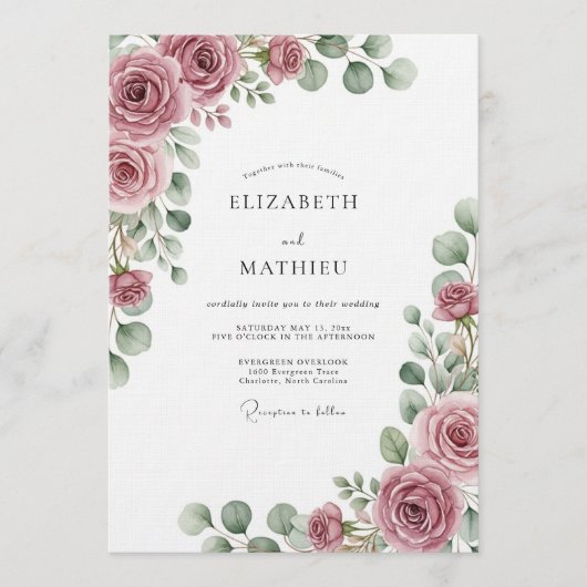 Invitation Mariage Fleur Éthérée Rose Poussiéreuse (Devant)