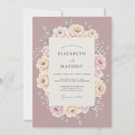 Invitation Mariage Fleur Éthérée Rose Poussiéreuse (Devant)