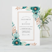 Invitation Mariage Fleur Éthérée Sarcelle (Debout devant)