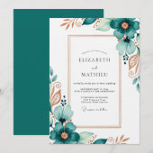 Invitation Mariage Fleur Éthérée Sarcelle (Devant / Derrière)