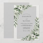 Invitation Mariage Fleur Éthérée Vert Sauge (Devant / Derrière)
