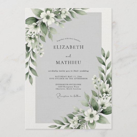 Invitation Mariage Fleur Éthérée Vert Sauge (Devant)