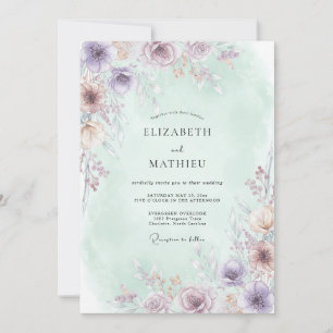 Invitation Mariage Fleur Éthérée Violet Pâle
