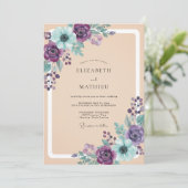 Invitation Mariage Fleur Éthérée Violet Turquoise (Debout devant)