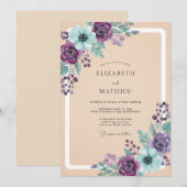 Invitation Mariage Fleur Éthérée Violet Turquoise (Devant / Derrière)