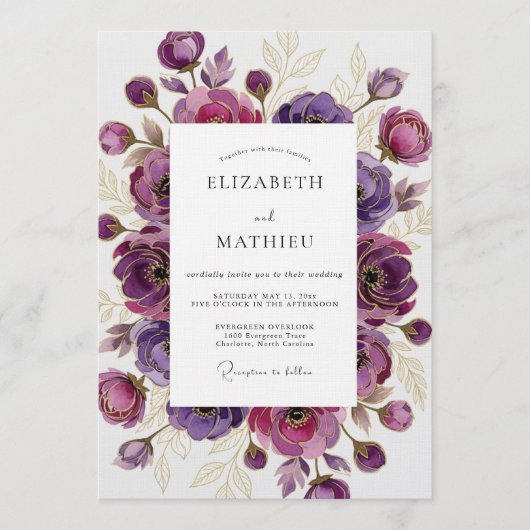 Invitation Mariage Fleur Éthérée Violette (Devant)