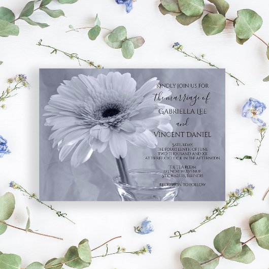 Invitation Mariage Fleur Faisy Pale Bleu Tinté Gerber