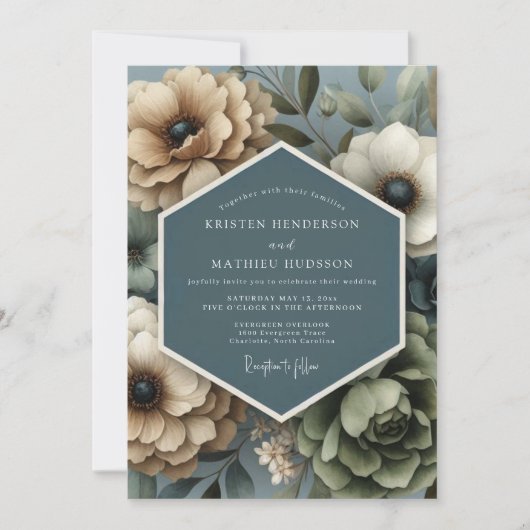Invitation Mariage Fleur Flétrie Ardoise Beige (Devant)