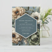 Invitation Mariage Fleur Flétrie Ardoise Beige (Debout devant)