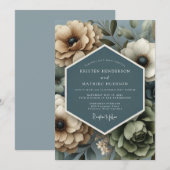 Invitation Mariage Fleur Flétrie Ardoise Beige (Devant / Derrière)