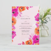 Invitation Mariage Fleur Fuschia & Orange Peinte (Debout devant)