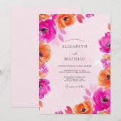 Invitation Mariage Fleur Fuschia & Orange Peinte (Devant / Derrière)