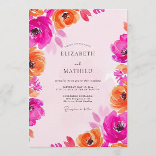 Invitation Mariage Fleur Fuschia & Orange Peinte