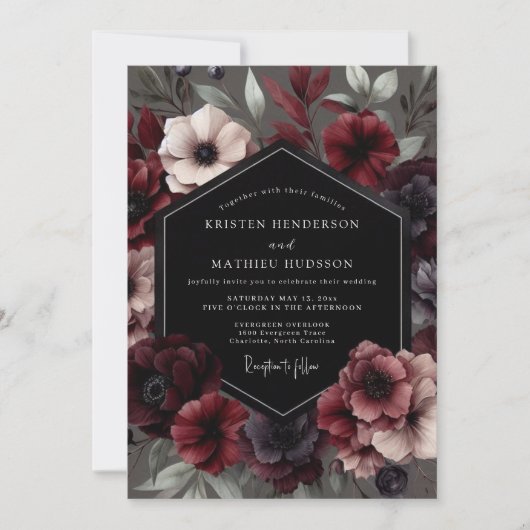 Invitation Mariage Fleur Garnet Gothique (Devant)