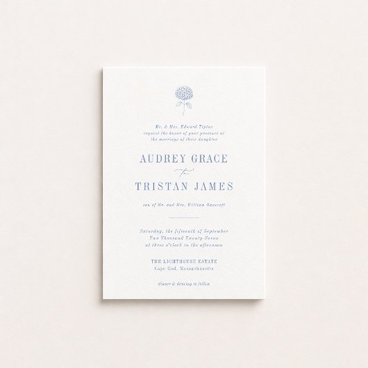 Invitation MARIAGE Fleur Hydrangea Bleu