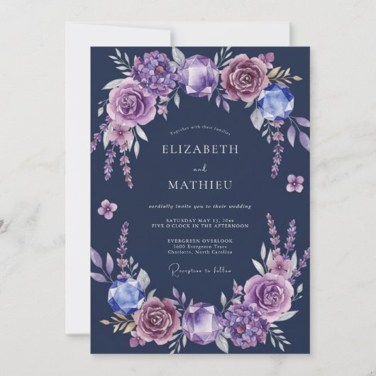 Invitation Mariage Fleur Indigo Améthyste (Devant)
