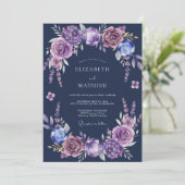 Invitation Mariage Fleur Indigo Améthyste (Debout devant)