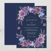 Invitation Mariage Fleur Indigo Améthyste (Devant / Derrière)