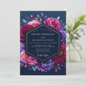 Invitation Mariage Fleur Indigo aux Tons de Bijoux (Debout devant)