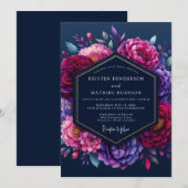 Invitation Mariage Fleur Indigo aux Tons de Bijoux (Devant / Derrière)