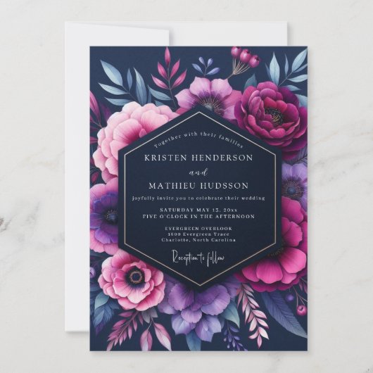 Invitation Mariage Fleur Indigo Opulente (Devant)