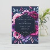 Invitation Mariage Fleur Indigo Opulente (Debout devant)