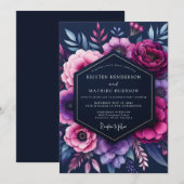 Invitation Mariage Fleur Indigo Opulente (Devant / Derrière)