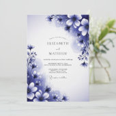 Invitation Mariage Fleur Indigo Peint à la Main (Debout devant)