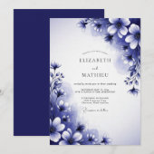Invitation Mariage Fleur Indigo Peint à la Main (Devant / Derrière)