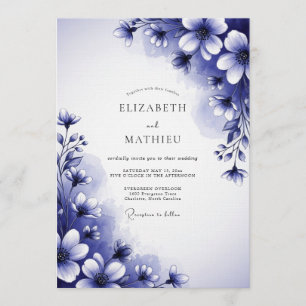 Invitation Mariage Fleur Indigo Peint à la Main
