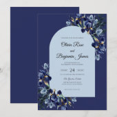 Invitation Mariage Fleur Indigo Saphir (Devant / Derrière)
