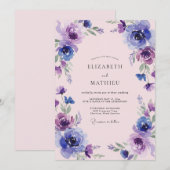 Invitation Mariage Fleur Indigo Violet (Devant / Derrière)