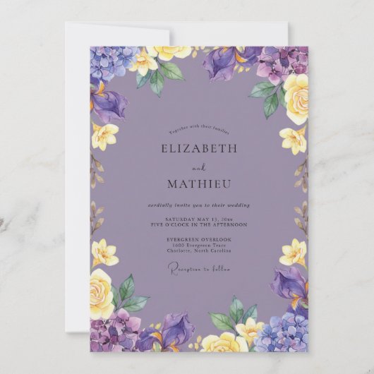 Invitation Mariage Fleur Jaune Améthyste (Devant)