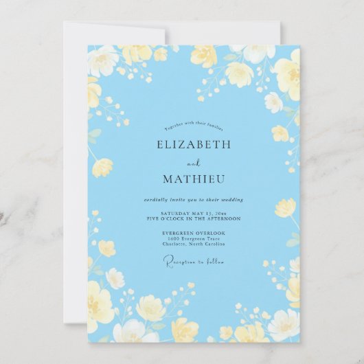 Invitation Mariage Fleur Jaune Azur (Devant)