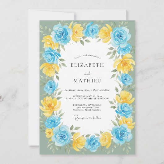 Invitation Mariage Fleur Jaune Azur (Devant)
