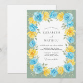 Invitation Mariage Fleur Jaune Azur (Devant / Derrière)