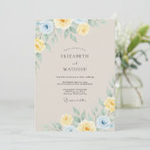 Invitation Mariage Fleur Jaune Bleu Pâle (Debout devant)