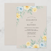 Invitation Mariage Fleur Jaune Bleu Pâle (Devant / Derrière)