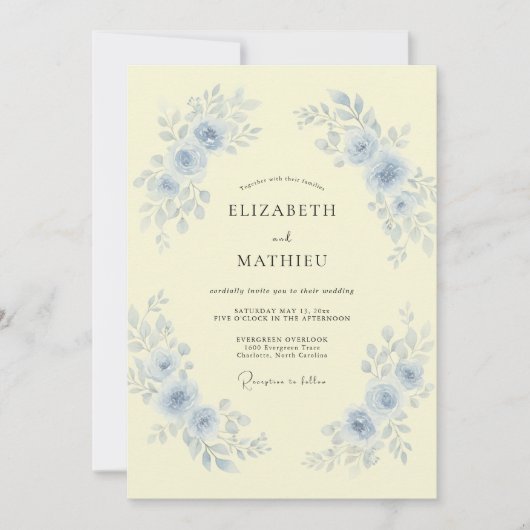 Invitation Mariage Fleur Jaune Bleuet (Devant)