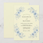 Invitation Mariage Fleur Jaune Bleuet (Devant / Derrière)