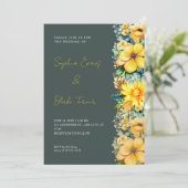 Invitation Mariage Fleur Jaune Bohème Vert Foncé (Debout devant)