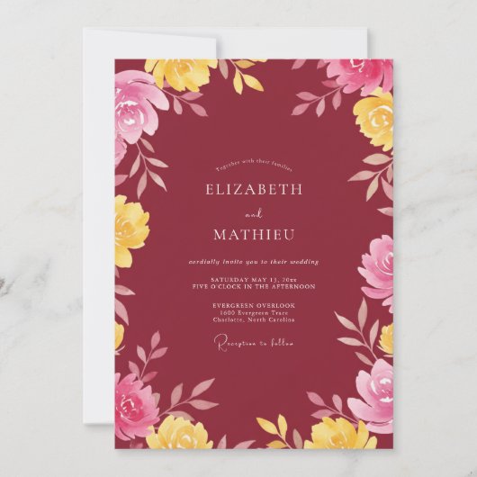 Invitation Mariage Fleur Jaune Bourgeon (Devant)