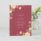 Invitation Mariage Fleur Jaune Bourgogne (Debout devant)