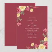 Invitation Mariage Fleur Jaune Bourgogne (Devant / Derrière)
