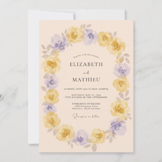 Invitation Mariage Fleur Jaune Lavande (Devant)