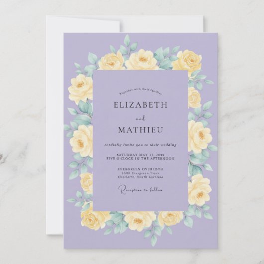 Invitation Mariage Fleur Jaune Lilas (Devant)