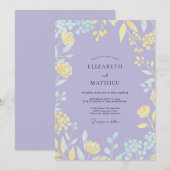 Invitation Mariage Fleur Jaune Lilas Atténué (Devant / Derrière)