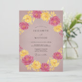 Invitation Mariage Fleur Jaune Mauve Atténué (Debout devant)