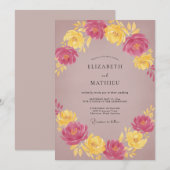 Invitation Mariage Fleur Jaune Mauve Atténué (Devant / Derrière)
