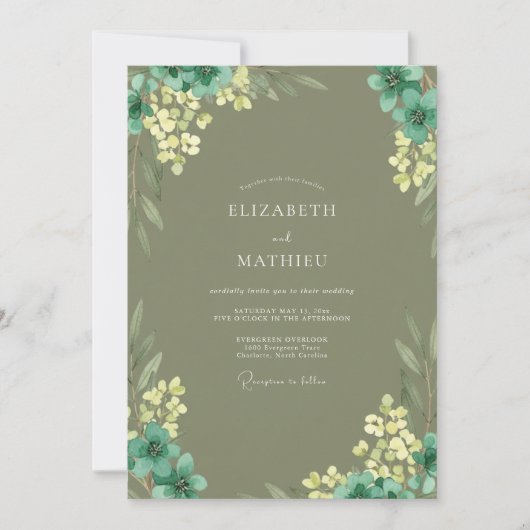Invitation Mariage Fleur Jaune Olive (Devant)